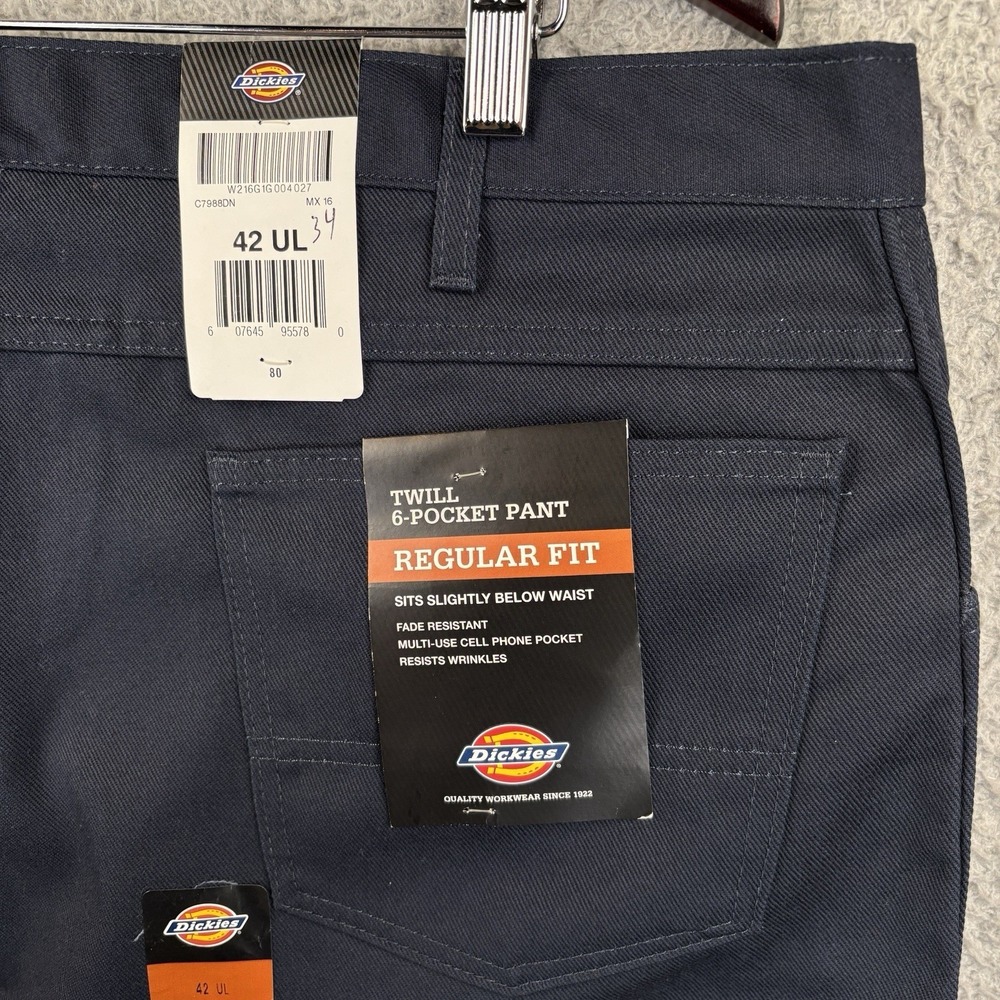 NEW Dickies Twill Work Pants 42 X34‎ Navy 6 Pocket Regular Fit Mechanic Uniform